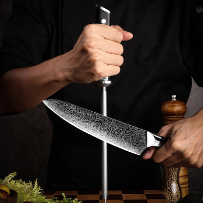 Seido Shujin 10 Inch Diamond-Coated Knife Sharpening Rod, G10 Handle | Diamond-coated sharpening rod with ergonomic G10 handle for quick edge maintenance, honing, and kitchen knife care.