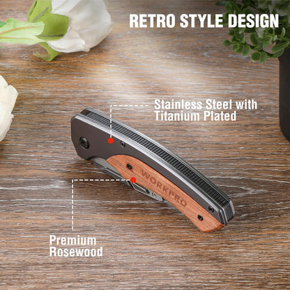 Folding Utility Knife, Wood Handle Razor Knife