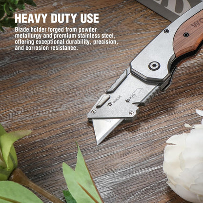 Folding Utility Knife, Wood Handle Razor Knife