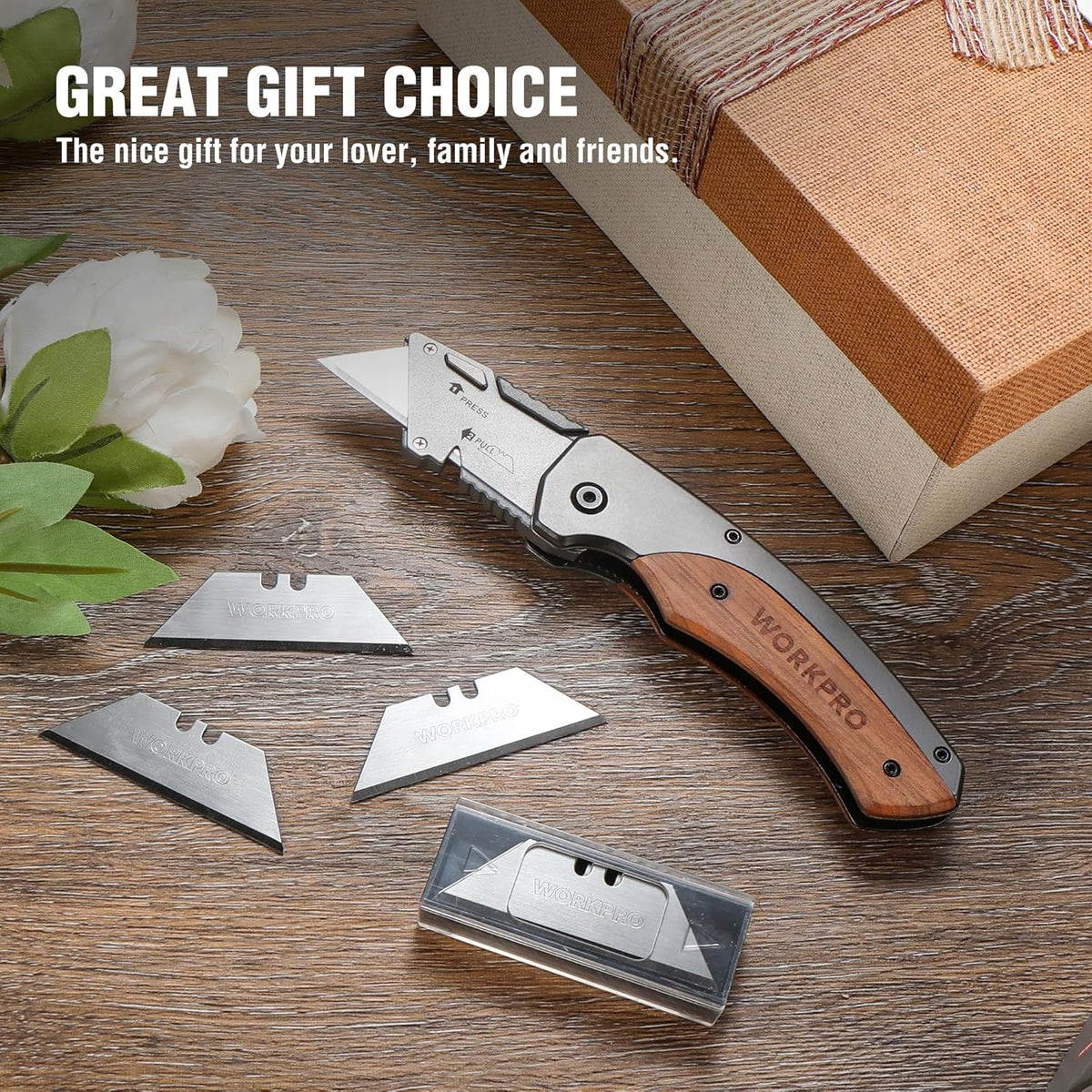 Folding Utility Knife, Wood Handle Razor Knife