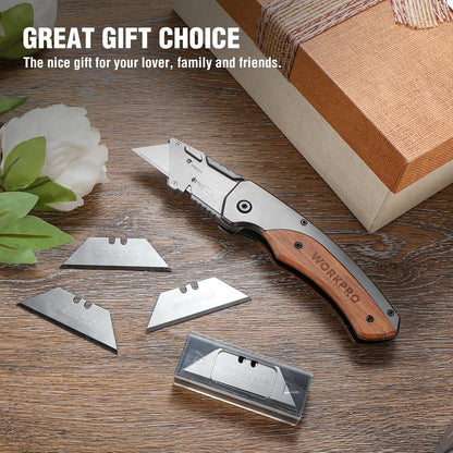 Folding Utility Knife, Wood Handle Razor Knife