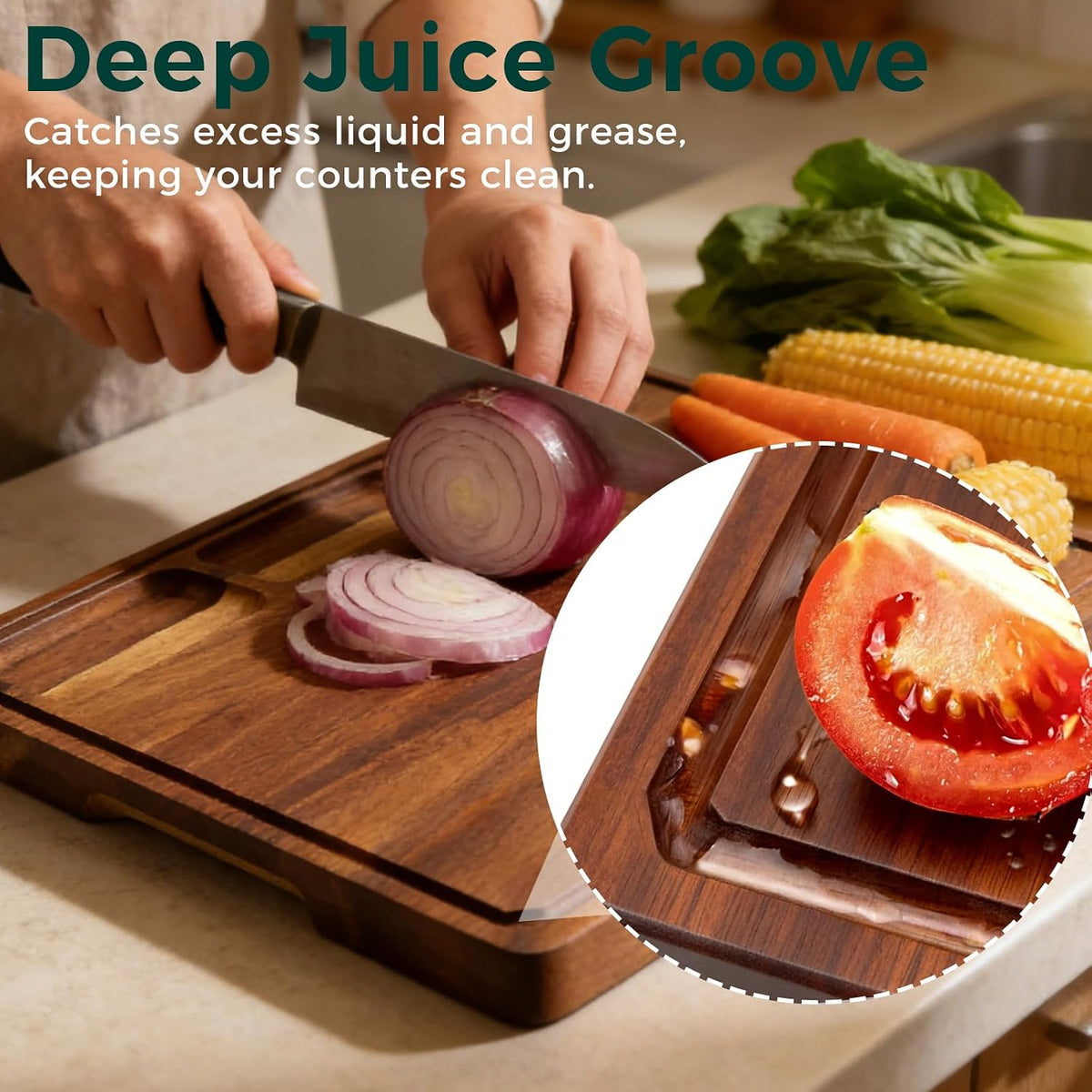 Walnut Cutting Board, Made in USA, FSC-Certified Walnut, Cutting Boards for Kitchen with 3 Built-in Compartments and Juice Grooves, End Grain Cutting Board with Handle, for Meat, Fruit(1.2" Thick)