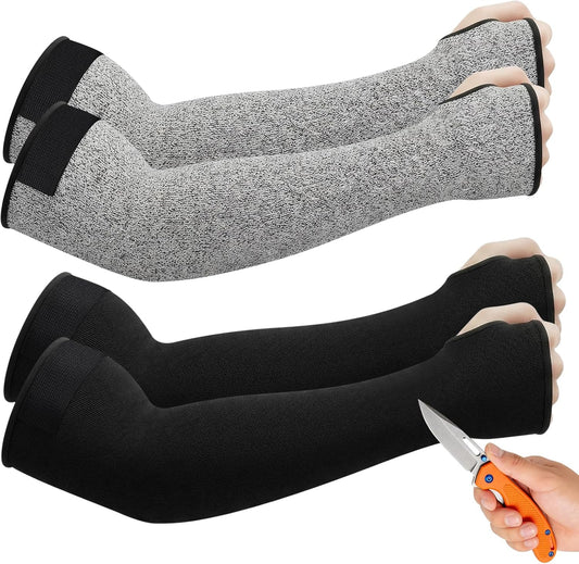 2 Pairs Cut Resistant Arm Sleeves for Men Women, A5 Protective Arm Sleeves for Thin Skin & Bruising with Thumb Hole for Welding, Gardening, Kitchen, Pet Grooming Black/Grey