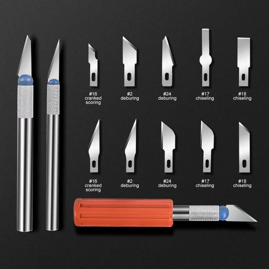 13-piece Precision Exacto Knife Set, including hobby and craft knives as well as blades, is the perfect choice for pumpkin carving, model making and DIY projects.