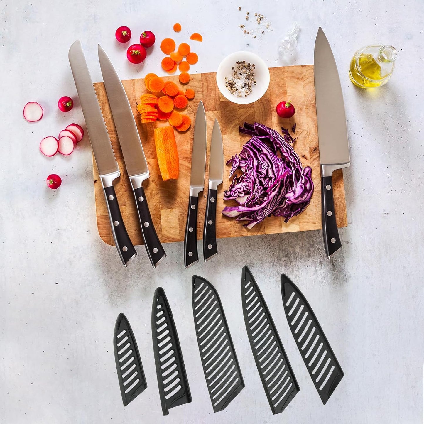 PP Safety Knife Cover Sleeves for 7" Santoku Knife, 2 Pack Knives Edge Guard Blade Protector Universal Knife Sheath for Kitchen Chef Knife, Black