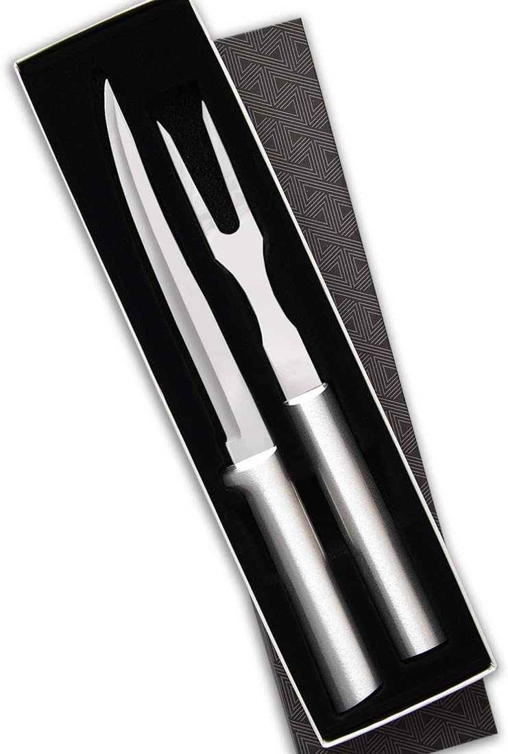 Carving Gift Set (S13), Silver Handle | 2-Piece Carving Set , Stainless Steel Blade, Silver Cast Aluminum Handle