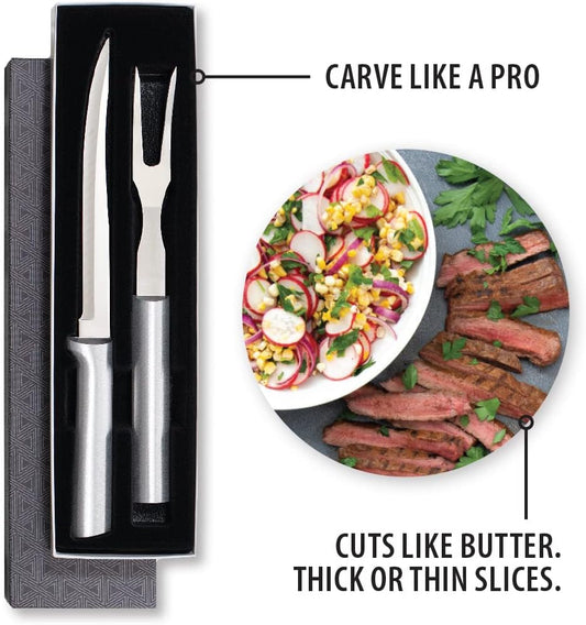 Carving Gift Set (S13), Silver Handle | 2-Piece Carving Set , Stainless Steel Blade, Silver Cast Aluminum Handle