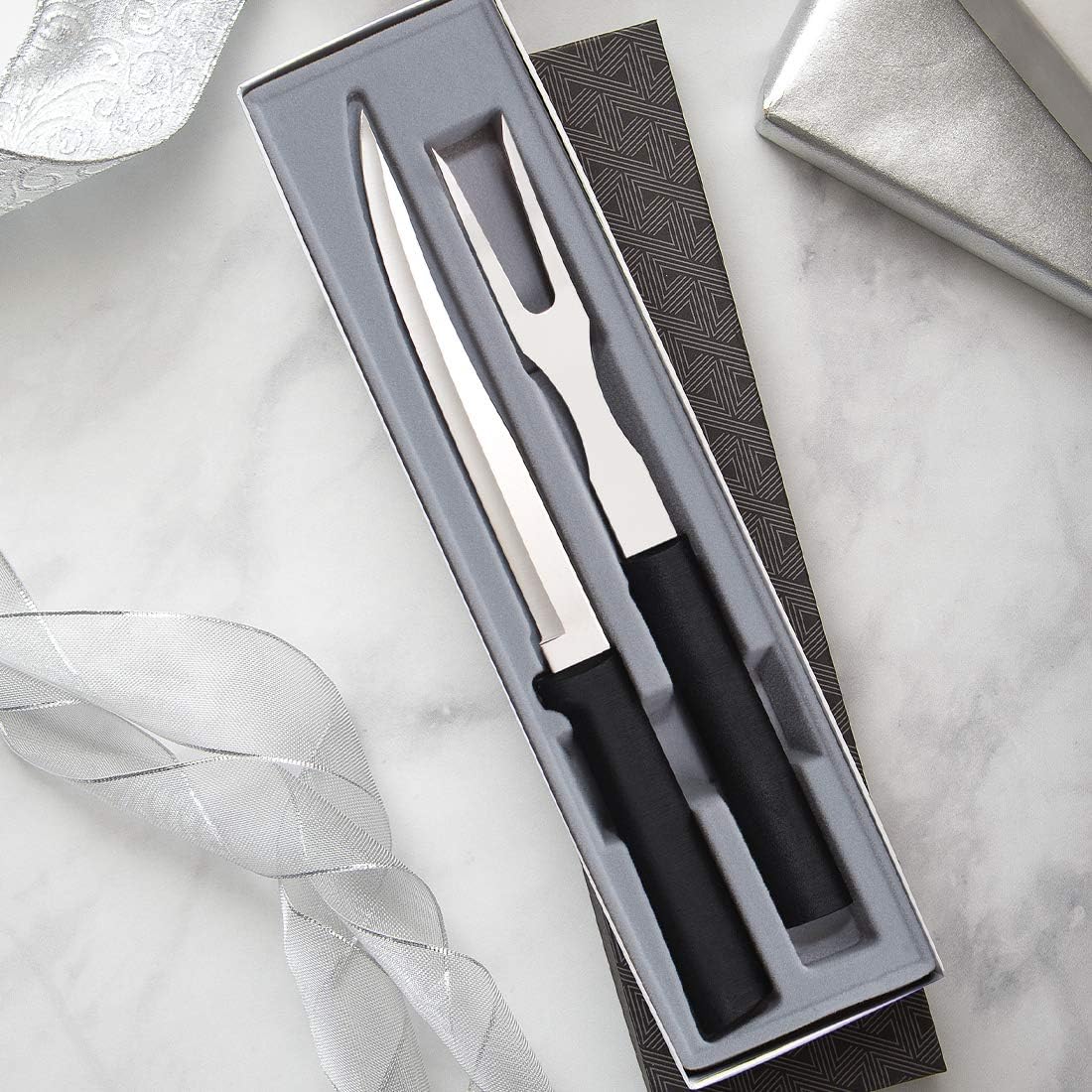 Carving Gift Set (S13), Silver Handle | 2-Piece Carving Set , Stainless Steel Blade, Silver Cast Aluminum Handle