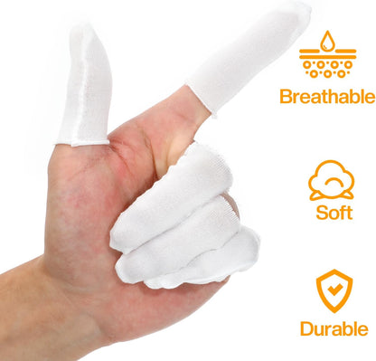 Cotton Finger Cots 200 Pcs – Breathable & Reusable Protectors | Comfortable cloth sleeves for fingertip & toe protection. Ideal for cuts, burns, wound care, crafts. Thumb guards, reusable