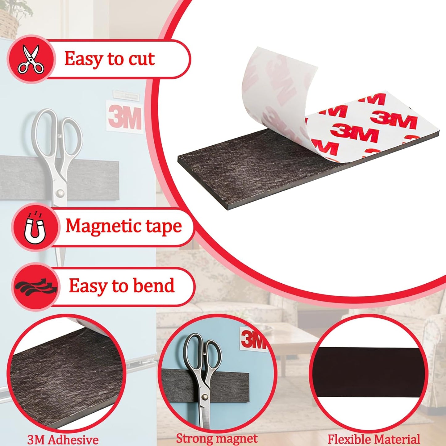 16 Pack Magnetic Strip, Magnetic Tape with Adhesive Backing, Magnet Strips Heavy Duty (3" X 1") Strong Adhesive Magnetic Strips for DIY, Fridge, Whiteboard, Crafts, Signs, Cabinet（Right Angle）
