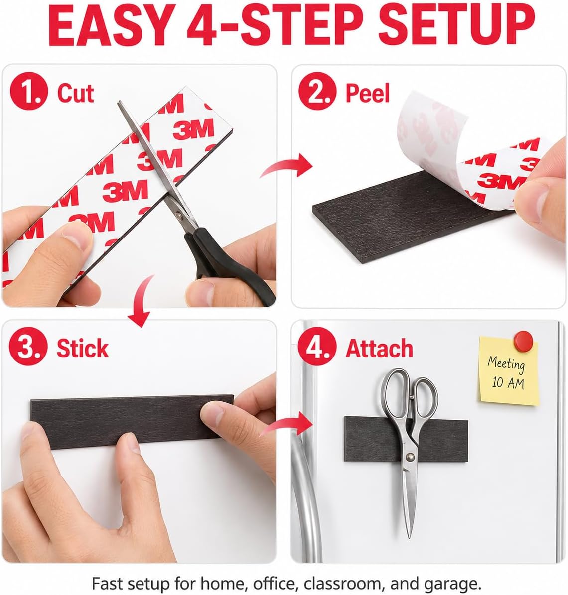 16 Pack Magnetic Strip, Magnetic Tape with Adhesive Backing, Magnet Strips Heavy Duty (3" X 1") Strong Adhesive Magnetic Strips for DIY, Fridge, Whiteboard, Crafts, Signs, Cabinet（Right Angle）