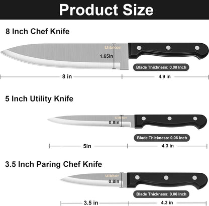 Kitchen Knife, 3-Pcs Knife Set, 8 Inch Chef Knife, 5 Inch Utility Knife | 3.5 Inch Paring Knife, Ultra Sharp Chef's Knives in High Carbon Stainless Steel, Ideal for Cooking, Chopping, Slicing and BBQ