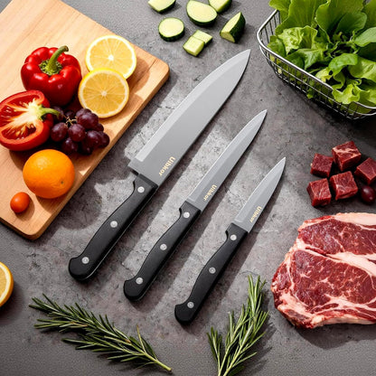 Kitchen Knife, 3-Pcs Knife Set, 8 Inch Chef Knife, 5 Inch Utility Knife | 3.5 Inch Paring Knife, Ultra Sharp Chef's Knives in High Carbon Stainless Steel, Ideal for Cooking, Chopping, Slicing and BBQ