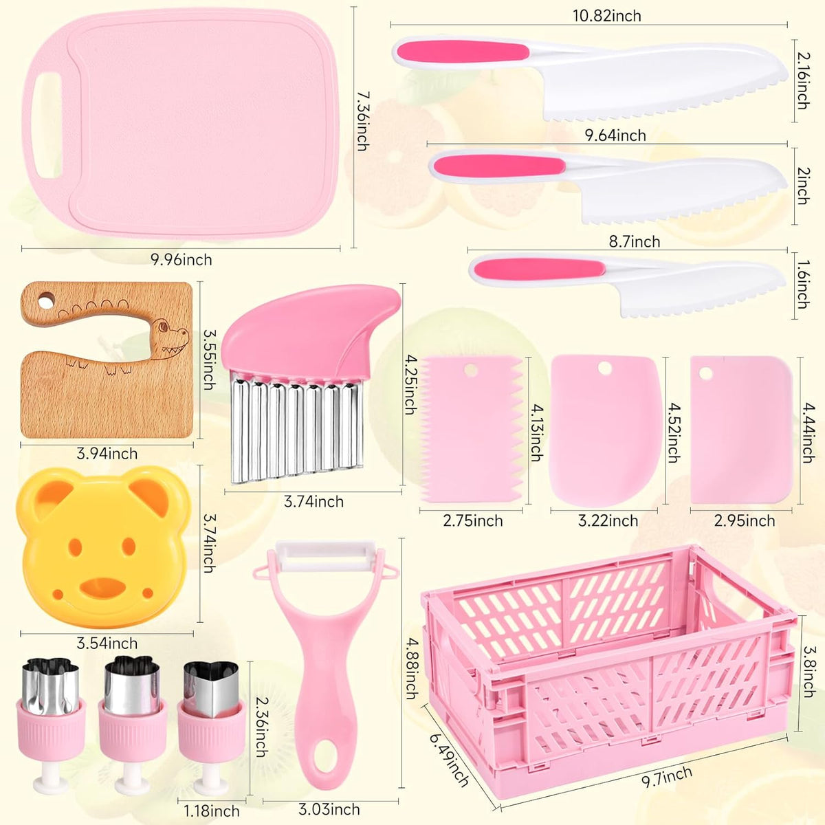 Suhctuptx Toddler Knife Set, Kids Knife Set for Real Cooking, Kid Safe Knives with Cutting Board Crinkle Cutters Montessori Kitchen Toys, Toddler Girl Gifts Age 3 4 5 6 7 8 Year Old