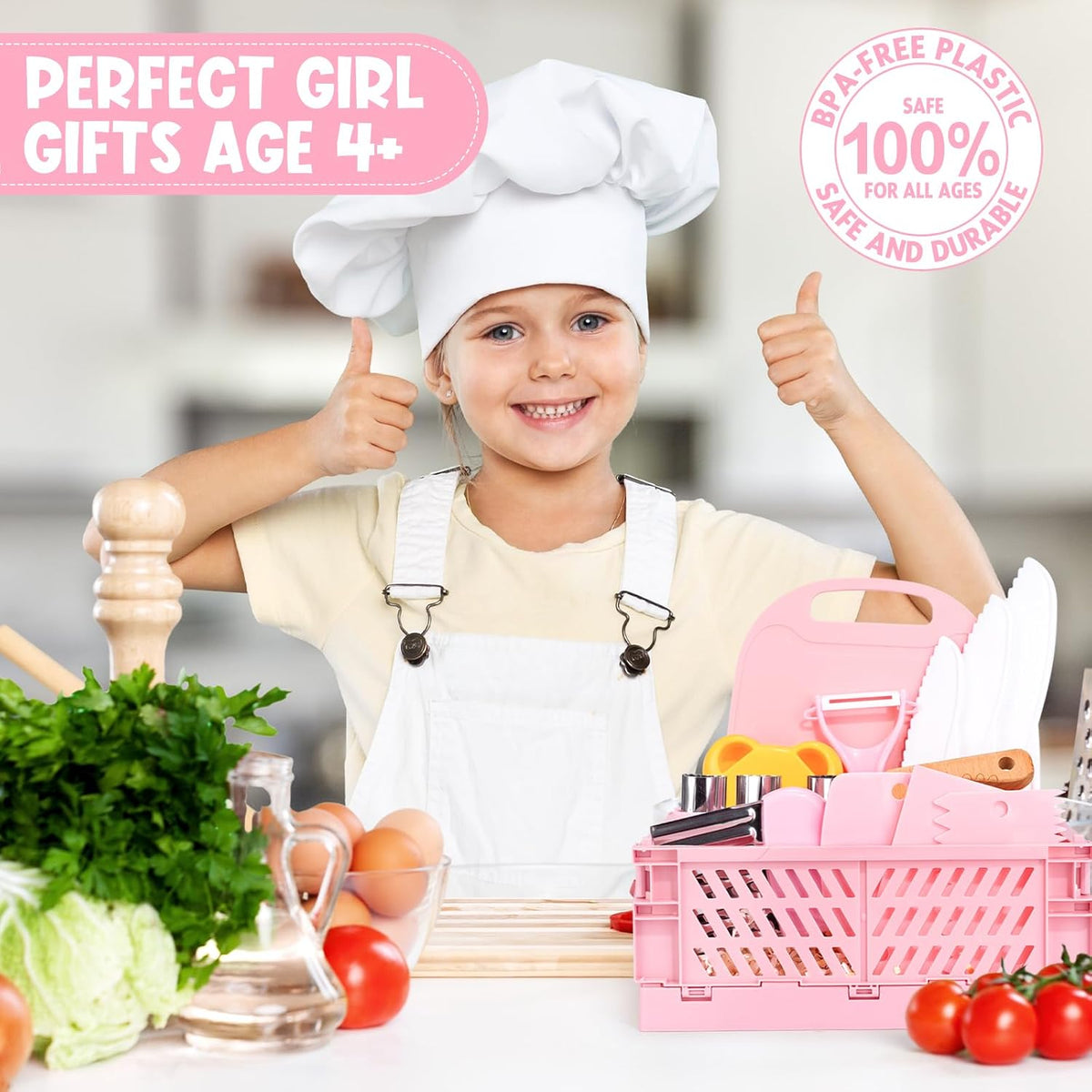 Suhctuptx Toddler Knife Set, Kids Knife Set for Real Cooking, Kid Safe Knives with Cutting Board Crinkle Cutters Montessori Kitchen Toys, Toddler Girl Gifts Age 3 4 5 6 7 8 Year Old