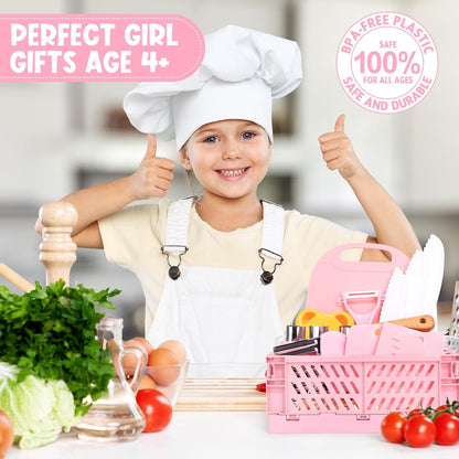 Suhctuptx Toddler Knife Set, Kids Knife Set for Real Cooking, Kid Safe Knives with Cutting Board Crinkle Cutters Montessori Kitchen Toys, Toddler Girl Gifts Age 3 4 5 6 7 8 Year Old