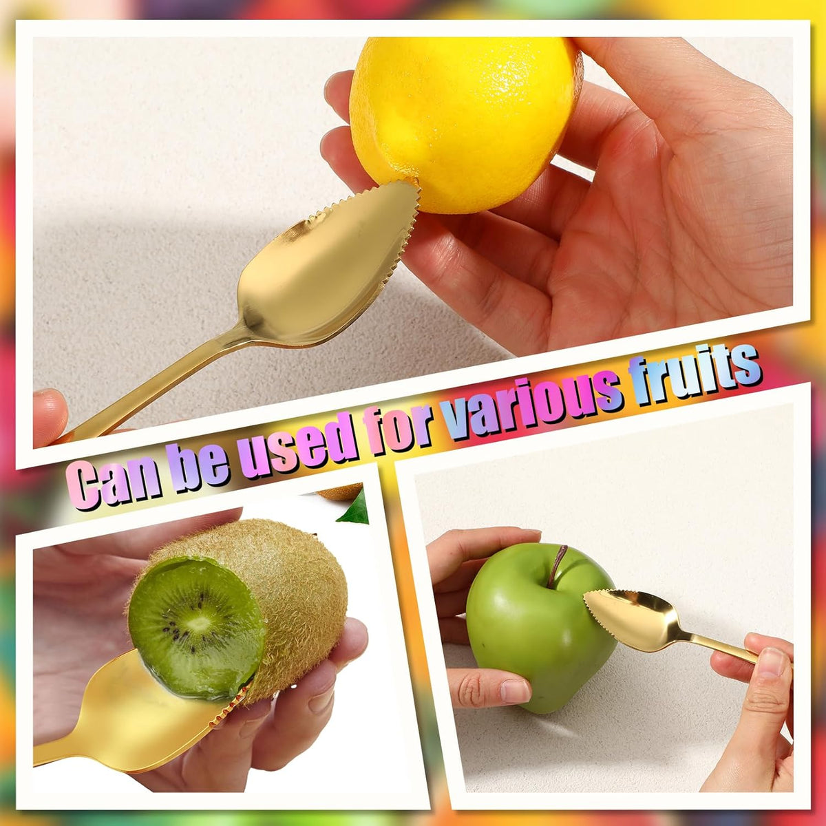 5 Pcs Grapefruit Spoons and Knife Set Gold Stainless Steel Serrated Utensils for Citrus Kiwi Melon Lemon Puree Dishwasher Safe