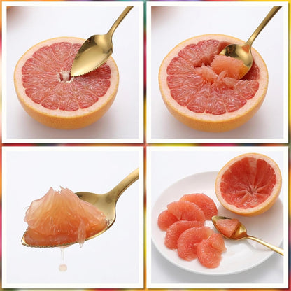 5 Pcs Grapefruit Spoons and Knife Set Gold Stainless Steel Serrated Utensils for Citrus Kiwi Melon Lemon Puree Dishwasher Safe
