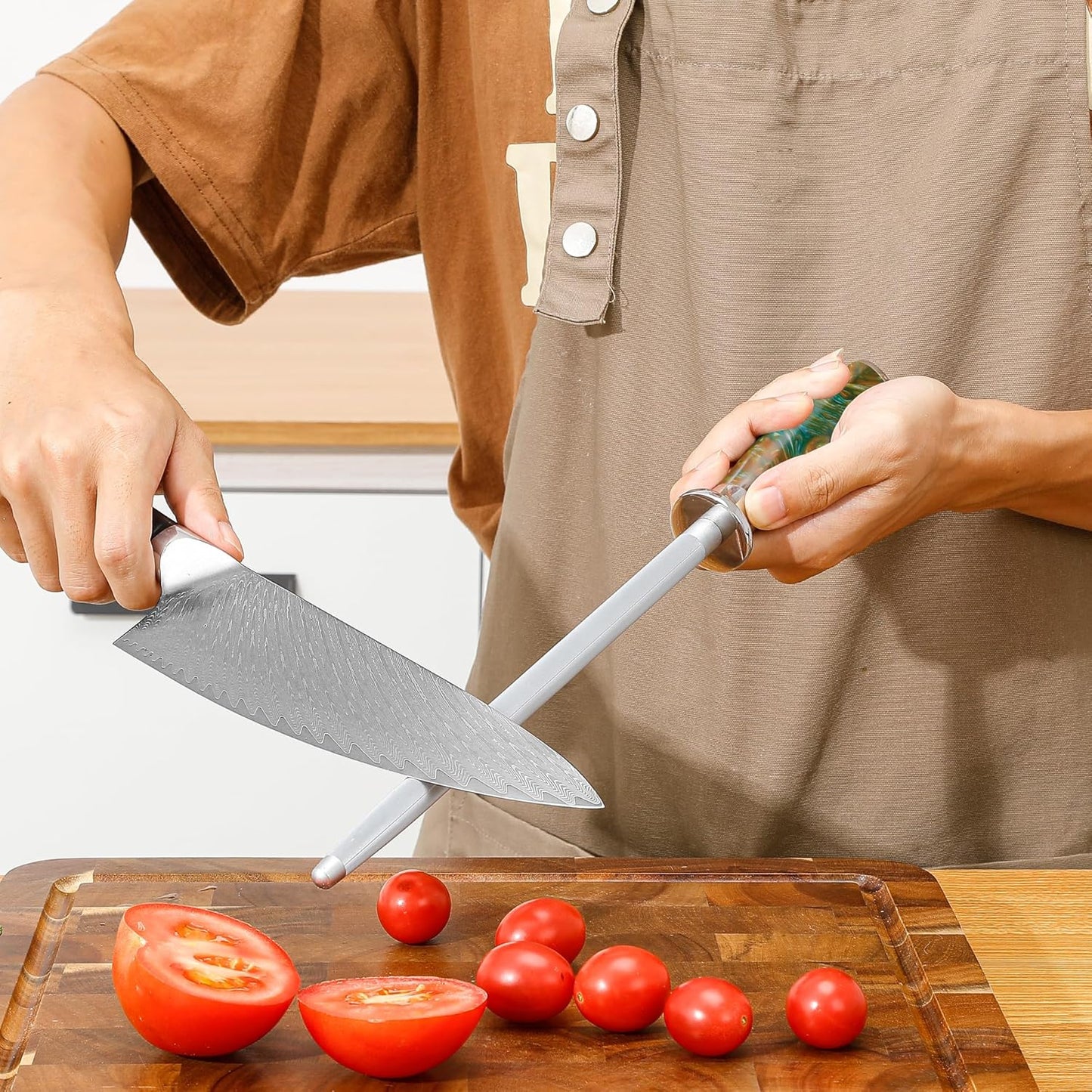Sharpening Steel Rod, 9 Inch Kitchen Knife Sharpening Rod,Professional Honing Steel,High Carbon Stainless Steel Knife Sharpener