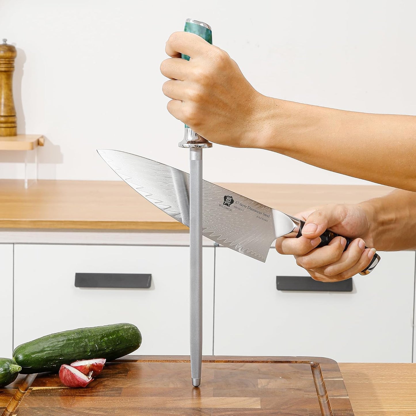 Sharpening Steel Rod, 9 Inch Kitchen Knife Sharpening Rod,Professional Honing Steel,High Carbon Stainless Steel Knife Sharpener