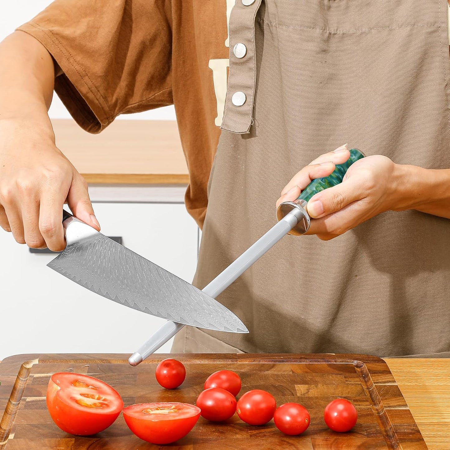 Sharpening Steel Rod, 9 Inch Kitchen Knife Sharpening Rod,Professional Honing Steel,High Carbon Stainless Steel Knife Sharpener