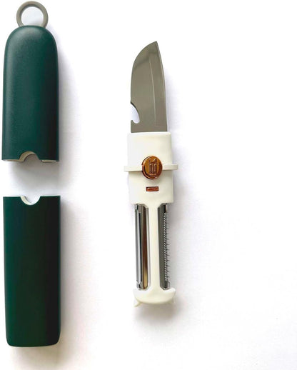 5-in-1 Small Cutting Board Set,Multifunctional Travel Stainless Steel Fruit Knife with cover,Outdoor Portable Peeling Fruit Potato Peeler for Travel, Camping, Kitchen (green)