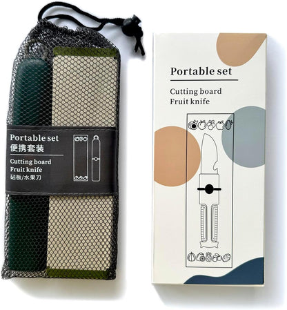5-in-1 Small Cutting Board Set,Multifunctional Travel Stainless Steel Fruit Knife with cover,Outdoor Portable Peeling Fruit Potato Peeler for Travel, Camping, Kitchen (green)