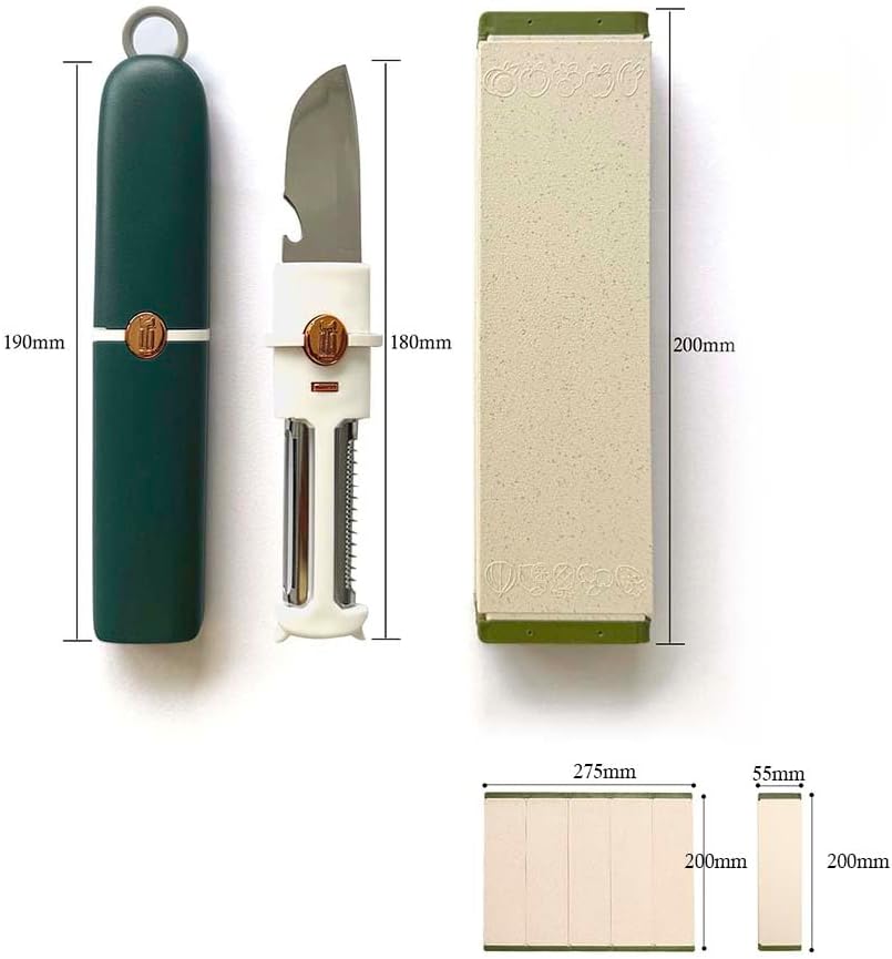 5-in-1 Small Cutting Board Set,Multifunctional Travel Stainless Steel Fruit Knife with cover,Outdoor Portable Peeling Fruit Potato Peeler for Travel, Camping, Kitchen (green)