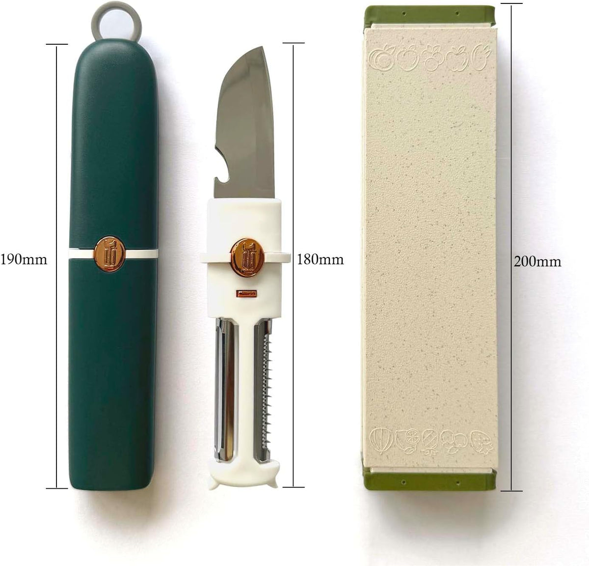 5-in-1 Small Cutting Board Set,Multifunctional Travel Stainless Steel Fruit Knife with cover,Outdoor Portable Peeling Fruit Potato Peeler for Travel, Camping, Kitchen (green)