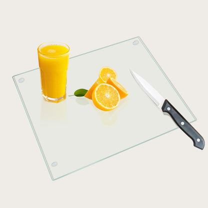 Tempered Glass Cutting Board for Kitchen, Clear Glass Board for Countertop, Heat Resistant, with Non-Slip Feet, 12x16" & 12x8" 2 Pcs Clear