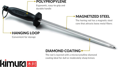 ® Professional Honing Steel, 10 inch Honing Rod, Carbon Steel Knife Sharpener, Magnetized Steel, Ergonomic & Balanced Polypropylene Handle, Ideal for All Chef Knives, Japanese Gift Box