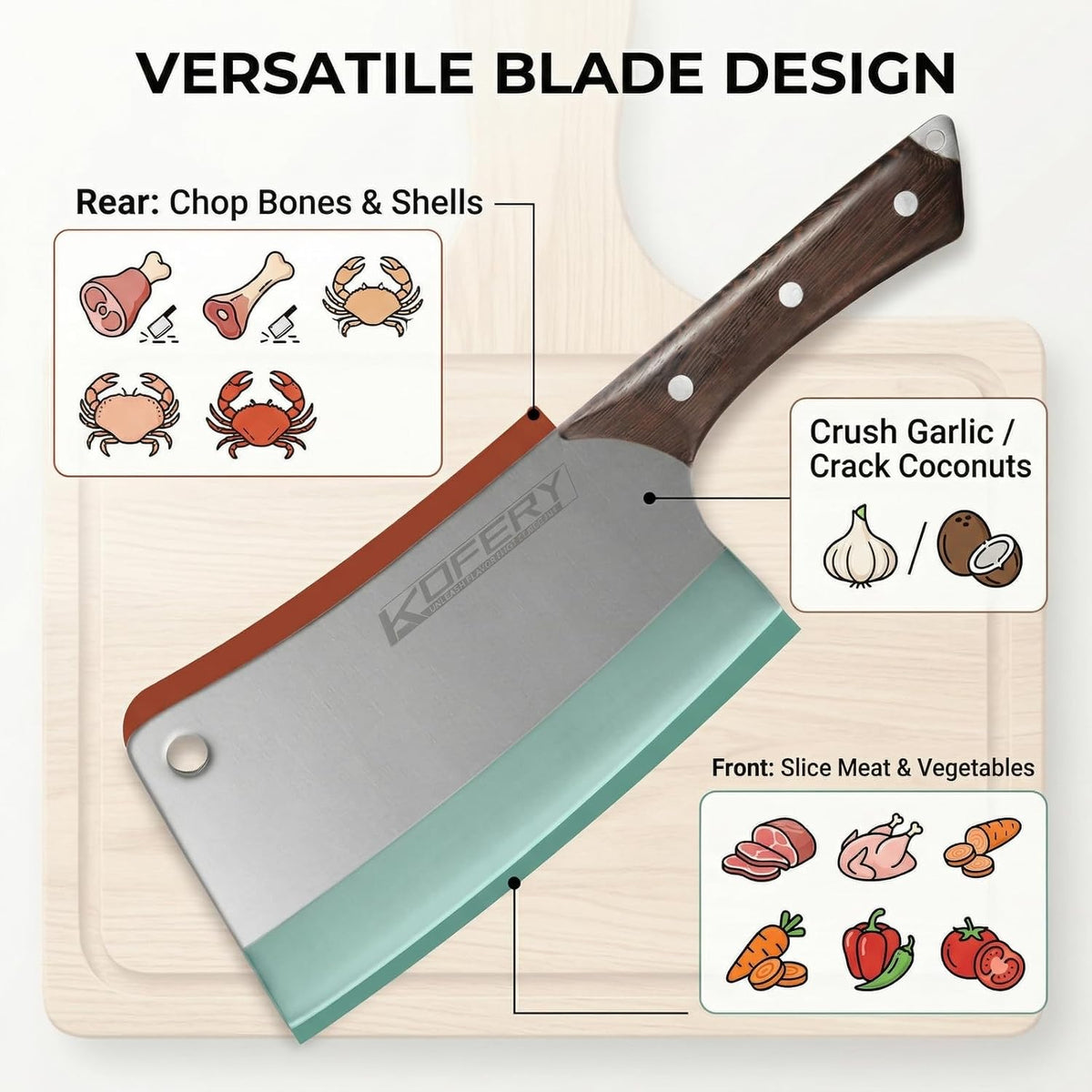 7" Heavy Duty Meat Cleaver for Bone Cutting & Commercial Use | High Carbon Steel, Full Tang Butcher Knife for Bones & Oxtail, Bbq Tool, Tall 3.54" Blade, with Protective Sheath