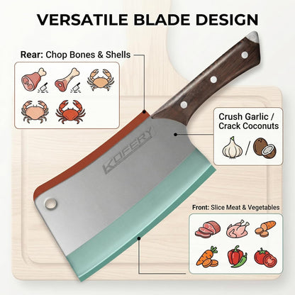 7" Heavy Duty Meat Cleaver for Bone Cutting & Commercial Use | High Carbon Steel, Full Tang Butcher Knife for Bones & Oxtail, Bbq Tool, Tall 3.54" Blade, with Protective Sheath