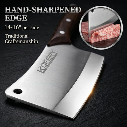 7" Heavy Duty Meat Cleaver for Bone Cutting & Commercial Use | High Carbon Steel, Full Tang Butcher Knife for Bones & Oxtail, Bbq Tool, Tall 3.54" Blade, with Protective Sheath