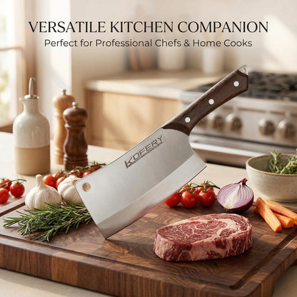 7" Heavy Duty Meat Cleaver for Bone Cutting & Commercial Use | High Carbon Steel, Full Tang Butcher Knife for Bones & Oxtail, Bbq Tool, Tall 3.54" Blade, with Protective Sheath