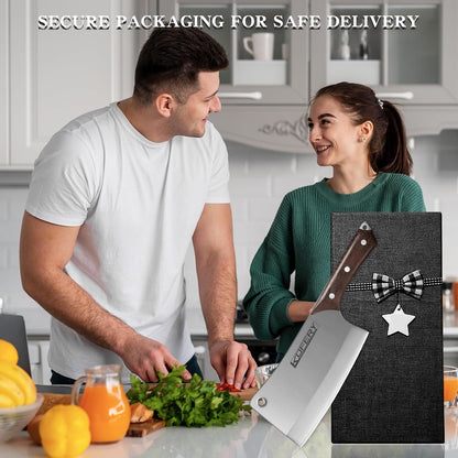 7" Heavy Duty Meat Cleaver for Bone Cutting & Commercial Use | High Carbon Steel, Full Tang Butcher Knife for Bones & Oxtail, Bbq Tool, Tall 3.54" Blade, with Protective Sheath