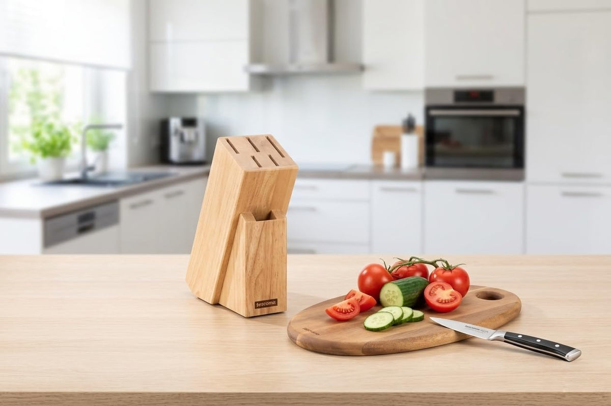 universal wooden knife block without knives (5 Knives and Scissors/Sharpening Steel)
