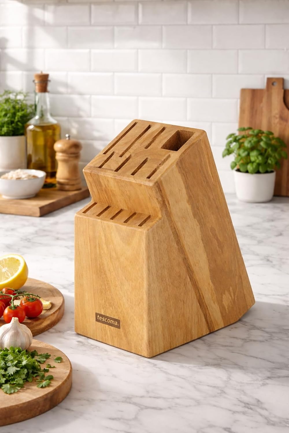 universal wooden knife block without knives (5 Knives and Scissors/Sharpening Steel)