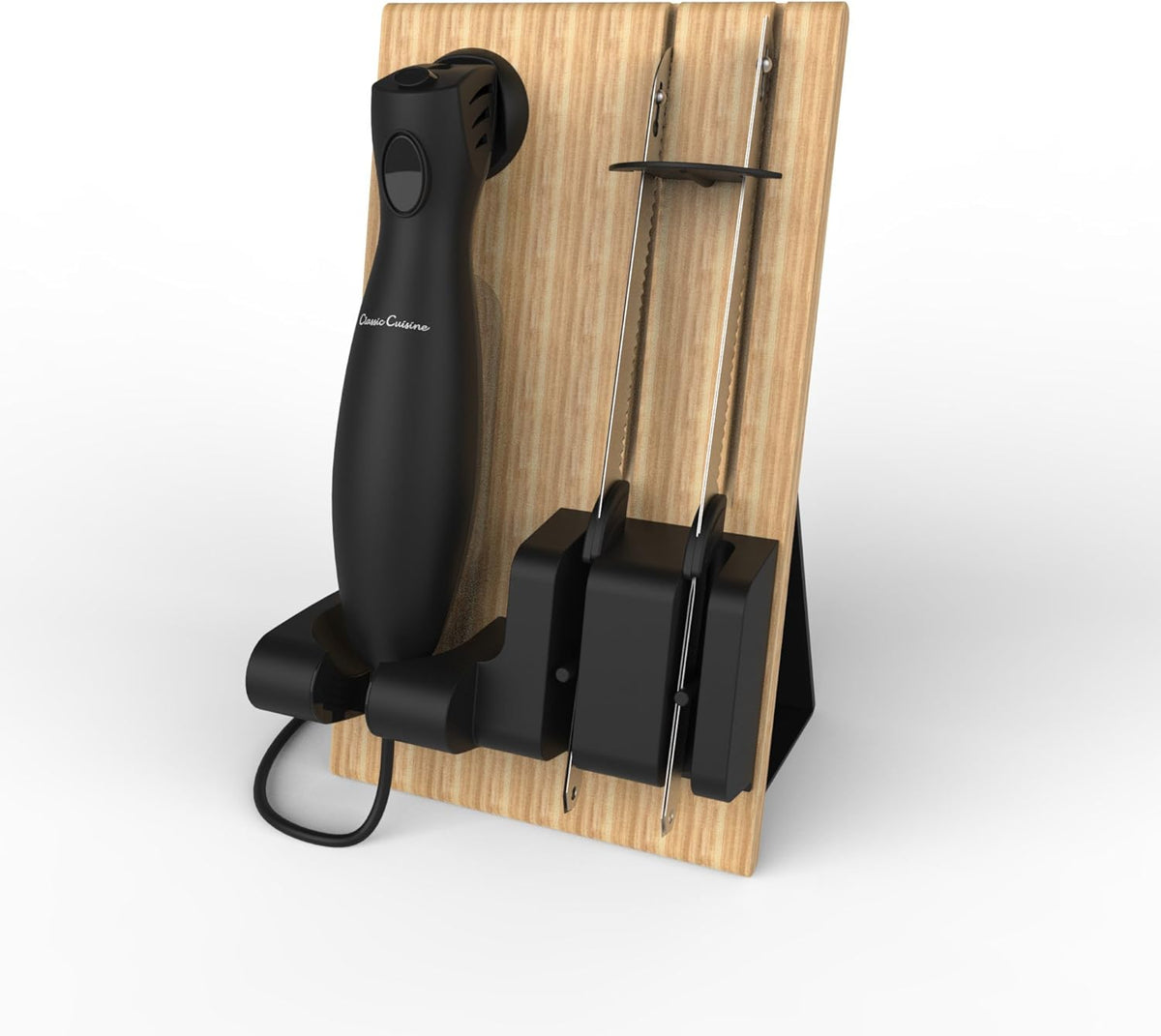 Electric Carving Knife Set - 2 Stainless-Steel Blades, Comfort Grip Handle, and Wood Storage Block for Slicing Bread, Meat and More