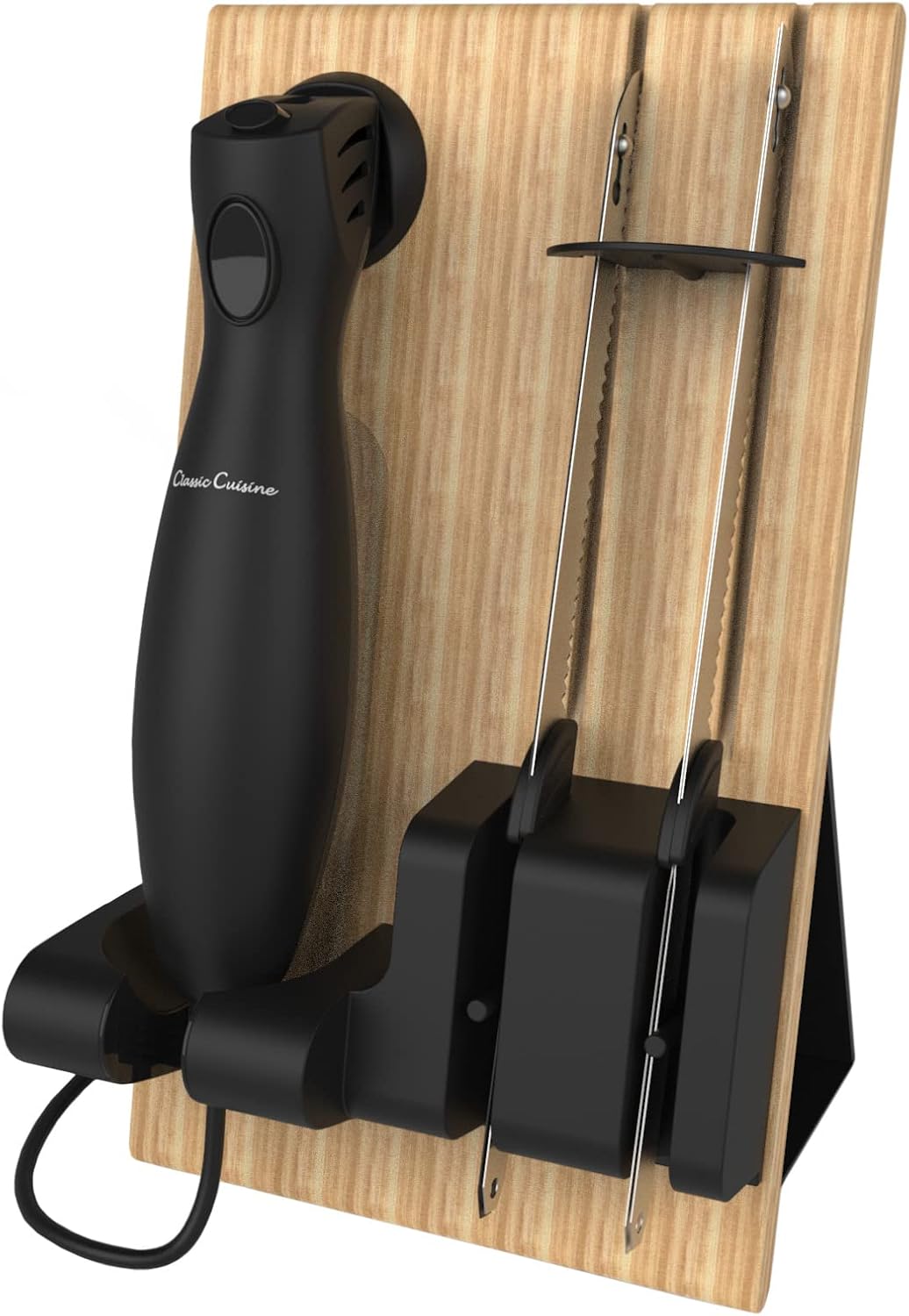 Electric Carving Knife Set - 2 Stainless-Steel Blades, Comfort Grip Handle, and Wood Storage Block for Slicing Bread, Meat and More