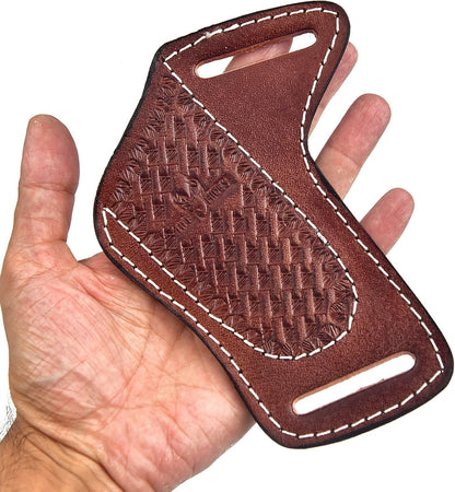 Handmade Leather Knife Sheath for Belt – Compact 4" Pocket Folding Knife Holder, EDC Tools Holster, Durable Carry Case for Everyday Knives, Brown