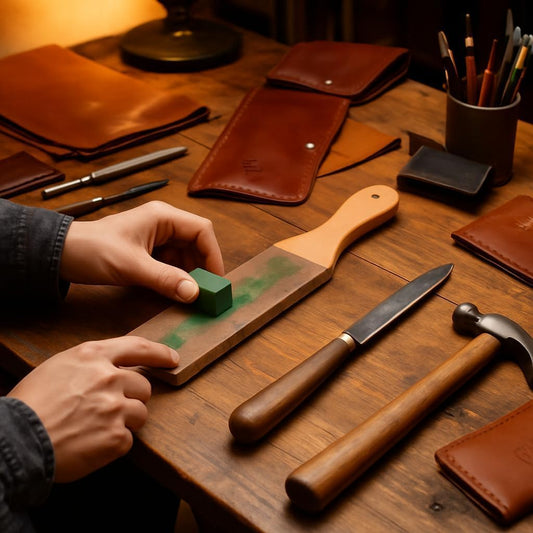 Double Sided Leather Strop with Quick Sharpening, Beech Wood Honing Strop - Portable DIY Tool for Knives, Blades, and Leather Crafts