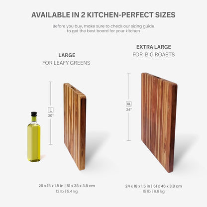 Cutting Board - Extra Large (XL) Teak Wood Cutting Board 24”L x 18”W x 1.5” Thick - Sustainably Harvested and FSC Certified - Knife Friendly with Natural Oil Finish
