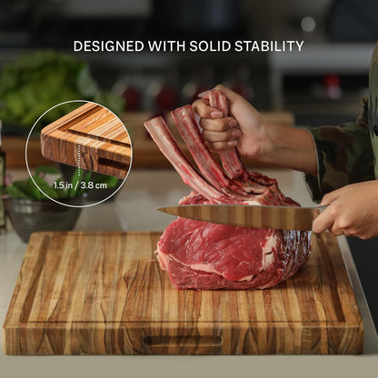 Cutting Board - Extra Large (XL) Teak Wood Cutting Board 24”L x 18”W x 1.5” Thick - Sustainably Harvested and FSC Certified - Knife Friendly with Natural Oil Finish