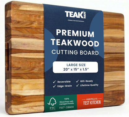 Cutting Board - Extra Large (XL) Teak Wood Cutting Board 24”L x 18”W x 1.5” Thick - Sustainably Harvested and FSC Certified - Knife Friendly with Natural Oil Finish