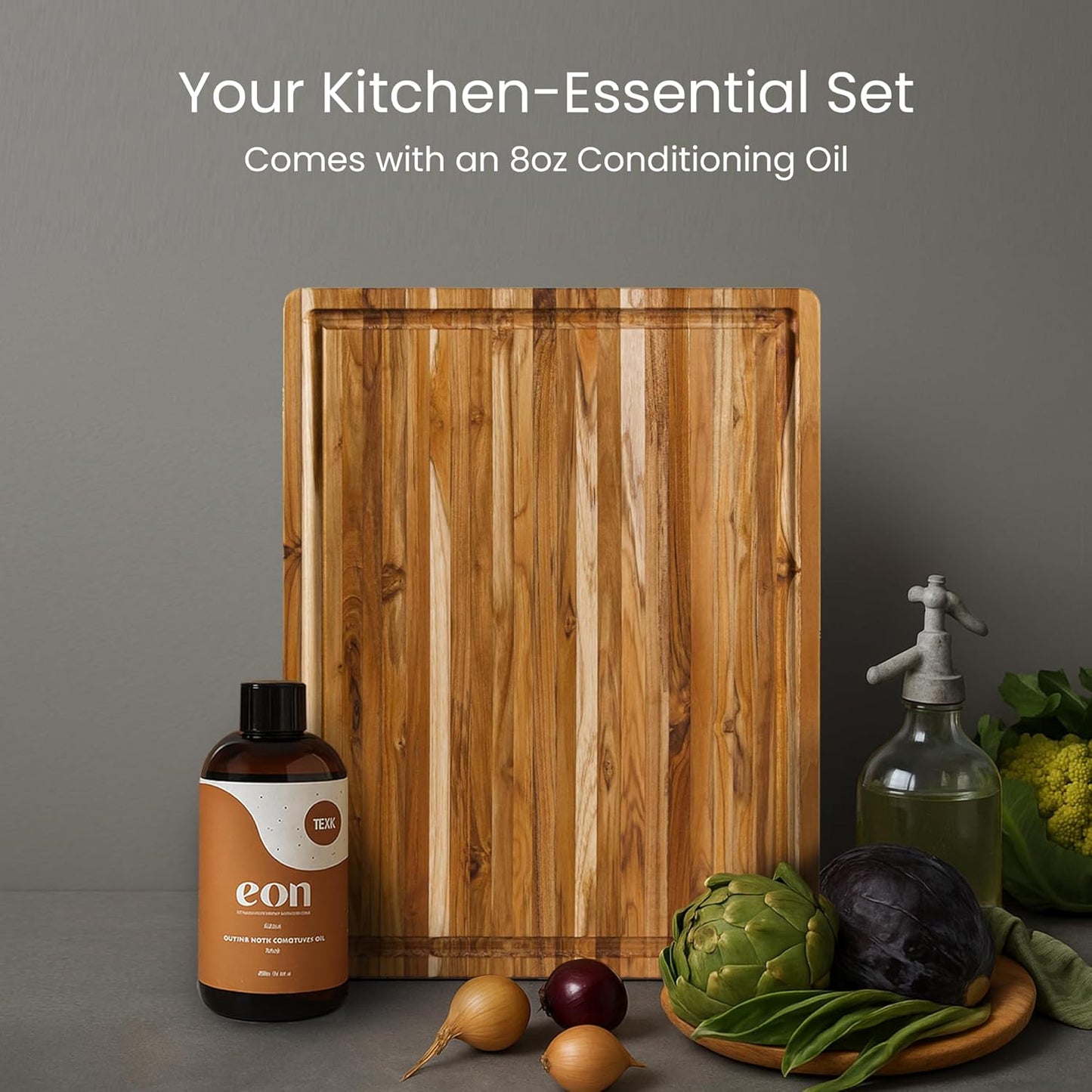 Cutting Board - Extra Large (XL) Teak Wood Cutting Board 24”L x 18”W x 1.5” Thick - Sustainably Harvested and FSC Certified - Knife Friendly with Natural Oil Finish