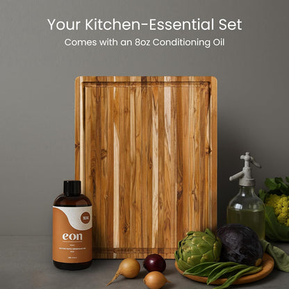 Cutting Board - Extra Large (XL) Teak Wood Cutting Board 24”L x 18”W x 1.5” Thick - Sustainably Harvested and FSC Certified - Knife Friendly with Natural Oil Finish