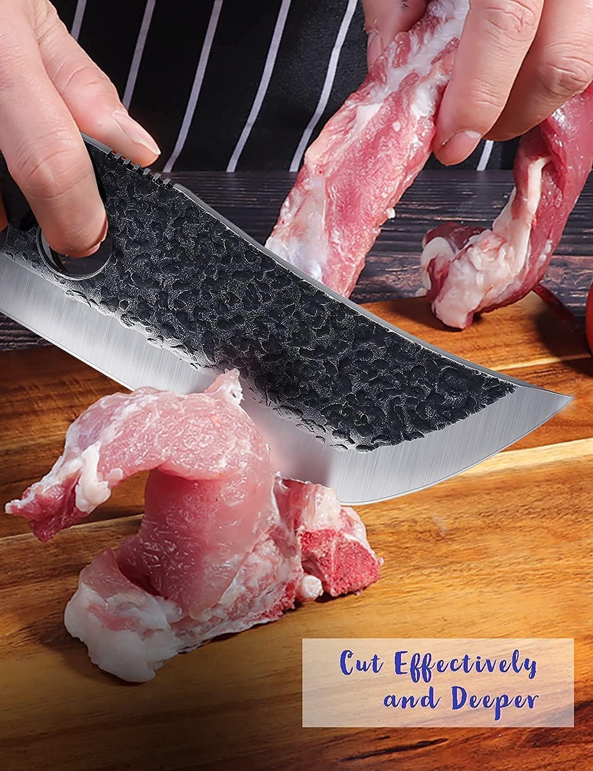 Huusk Serbian Chef Knife with Sheath, Meat Cleaver for Meat Cutting | Hand Forged Butcher Knife with Wood Handle, Full Tang Chopping Cleaver for Kitchen Outdoor BBQ Camping,Gifts for Men