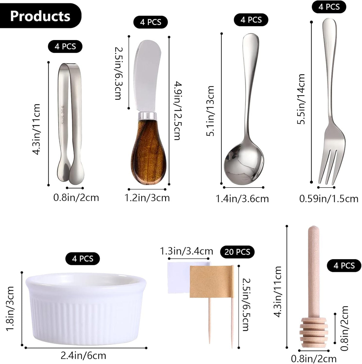 Charcuterie Boards Accessories(29 PCS) Cheese Spreaders for Charcuterie Board Mini Serving Spoon Fork Tongs Blank Toothpick Flags Bowl