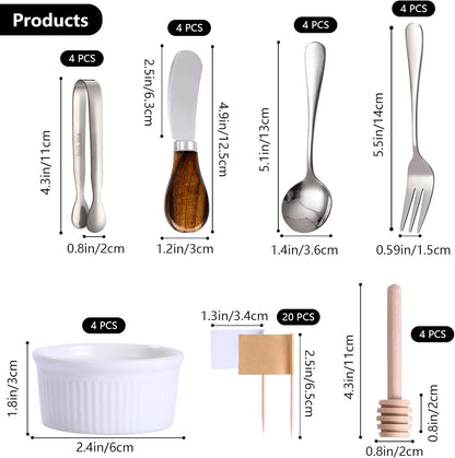 Charcuterie Boards Accessories(29 PCS) Cheese Spreaders for Charcuterie Board Mini Serving Spoon Fork Tongs Blank Toothpick Flags Bowl